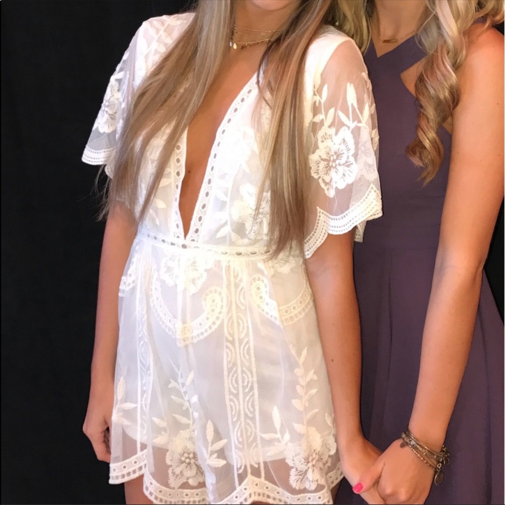 White Honey Punch Lace Romper